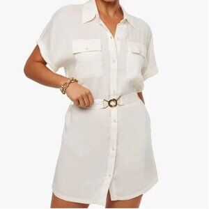 NWT WeWoreWhat Women's Safari Belted Button-Front Linen Shirtdress - Small